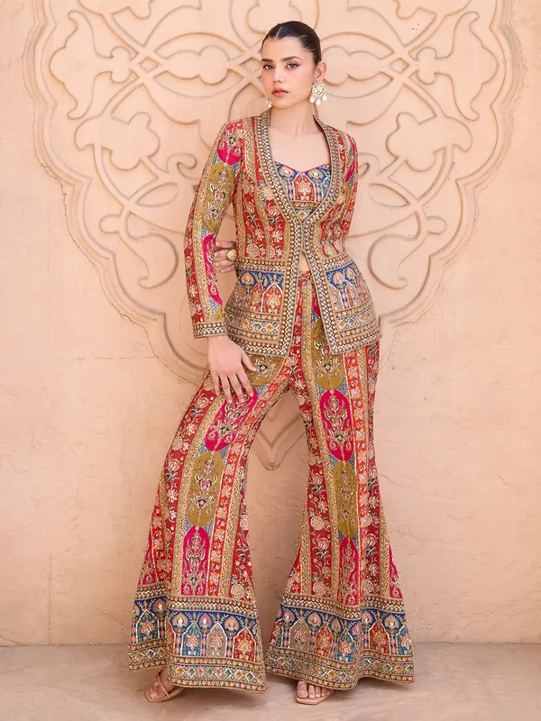 Orange printed silk palazzo suit for wedding