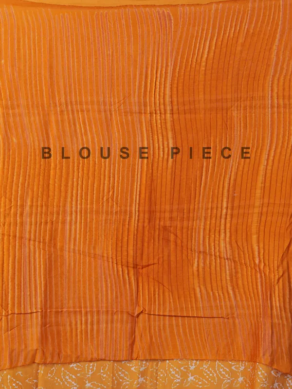 Orange printed tusser silk saree with thread work