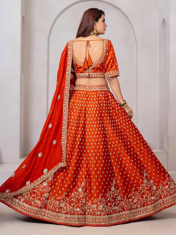 Orange raw silk cutdana work lehenga choli