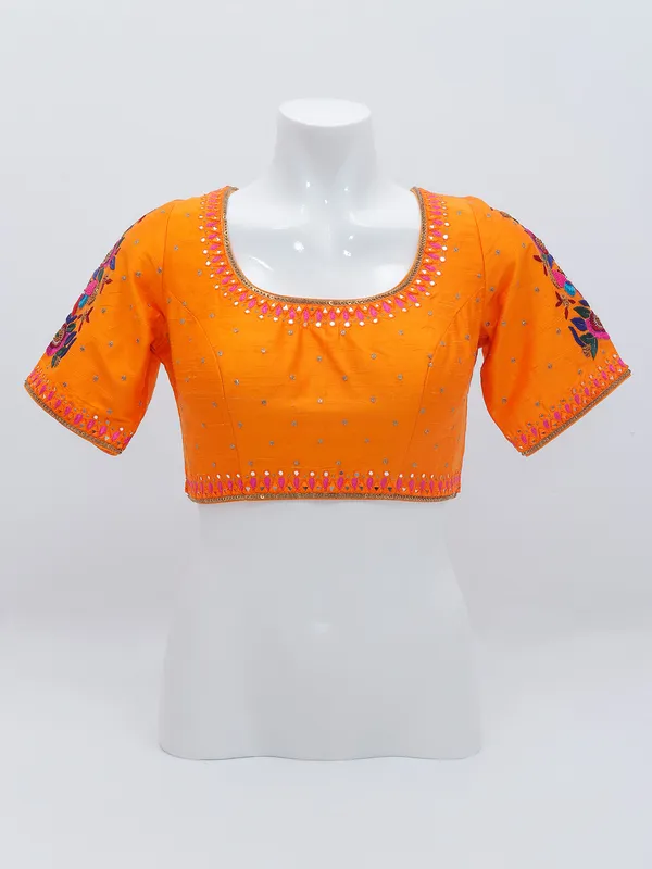 Orange raw silk designer blouse for women
