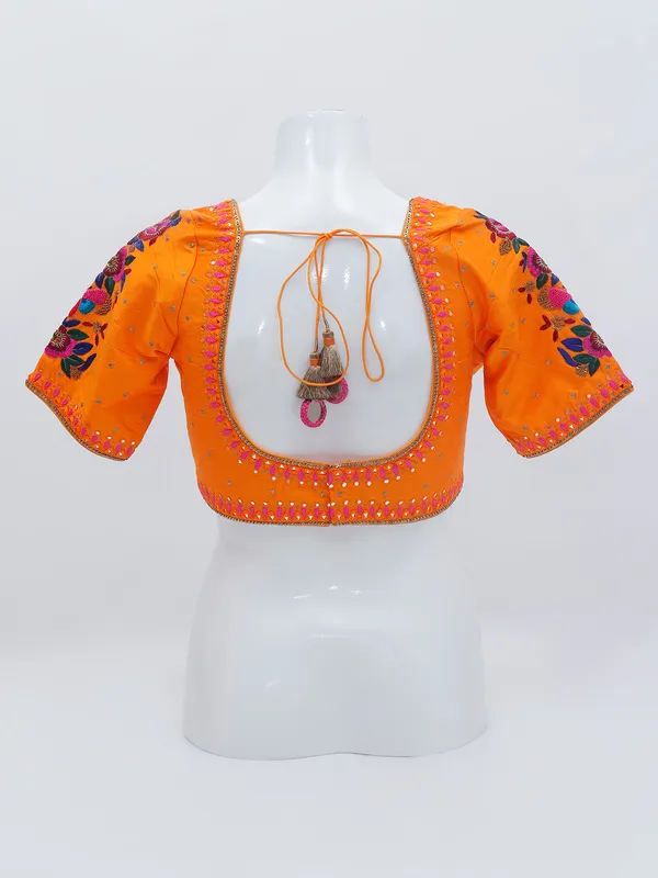 Orange raw silk designer blouse for women