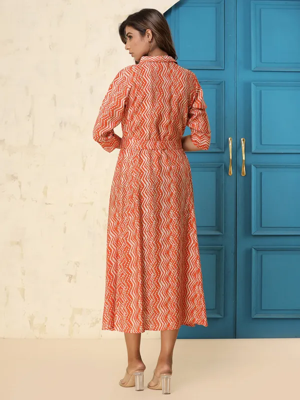 Orange rayon cotton printed casual kurti