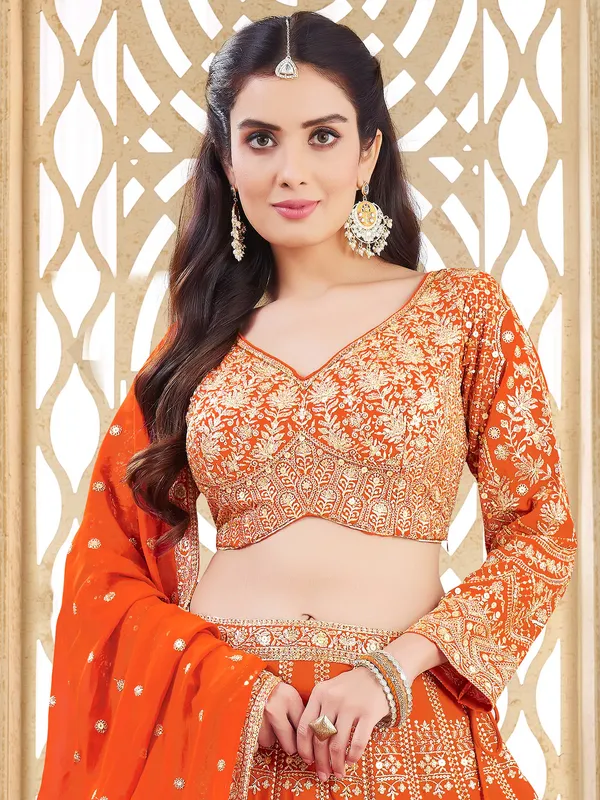 Orange resham worked georgette lehenga choli