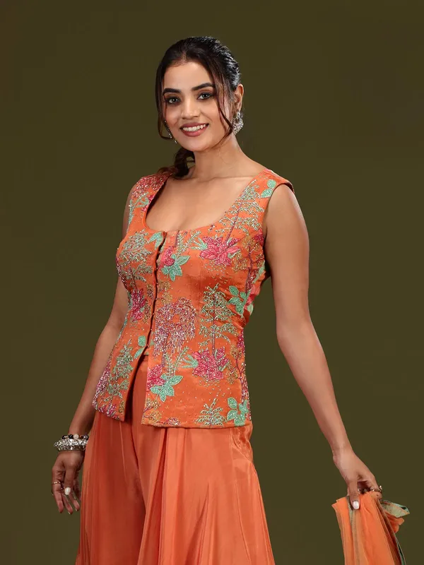 Orange satin silk palazzo suit for women