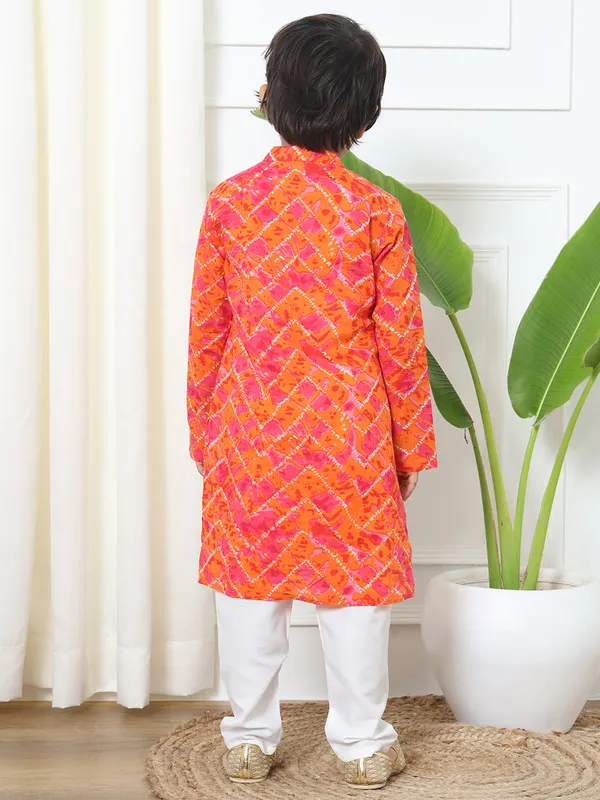 Orange shaded printed cotton kurta suit