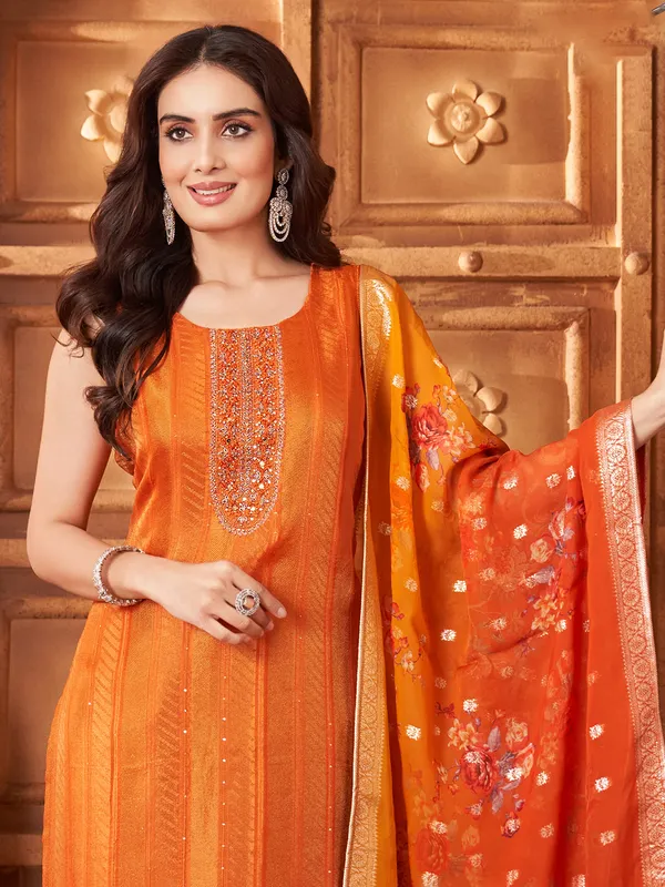 Orange silk festive salwar suit for women