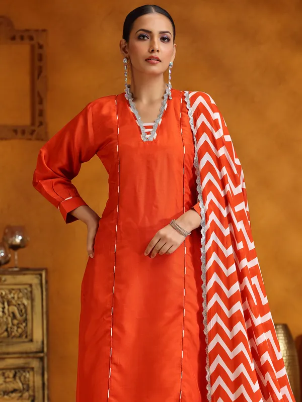 Orange silk festive wear salwar suit for women