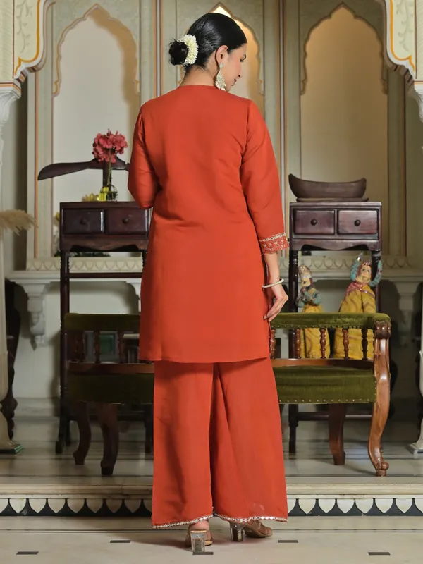 Orange silk georgette palazzo set with dupatta