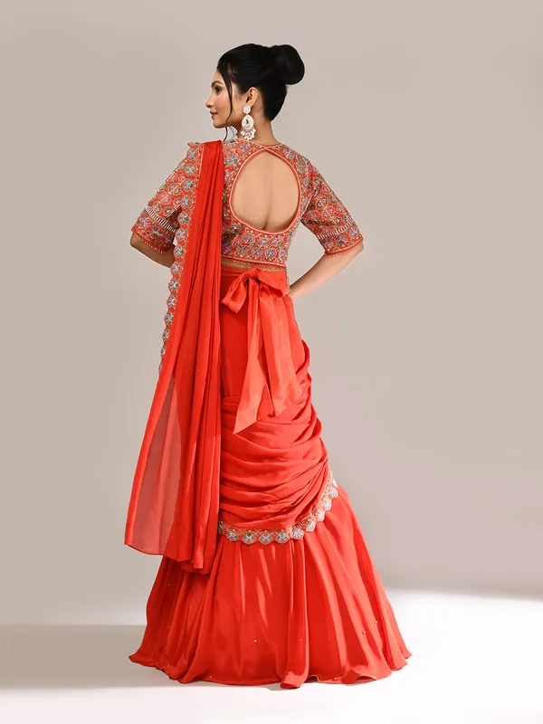 Orange silk heavy embellished lehenga choli