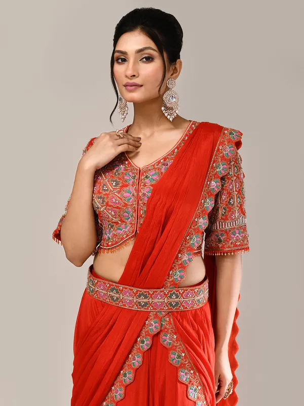 Orange silk heavy embellished lehenga choli