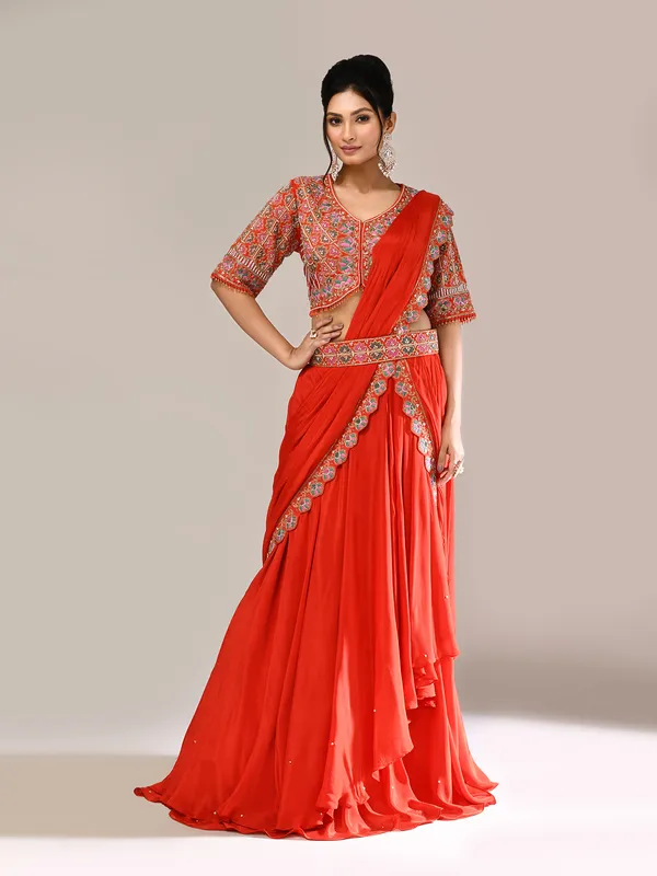 Orange silk heavy embellished lehenga choli