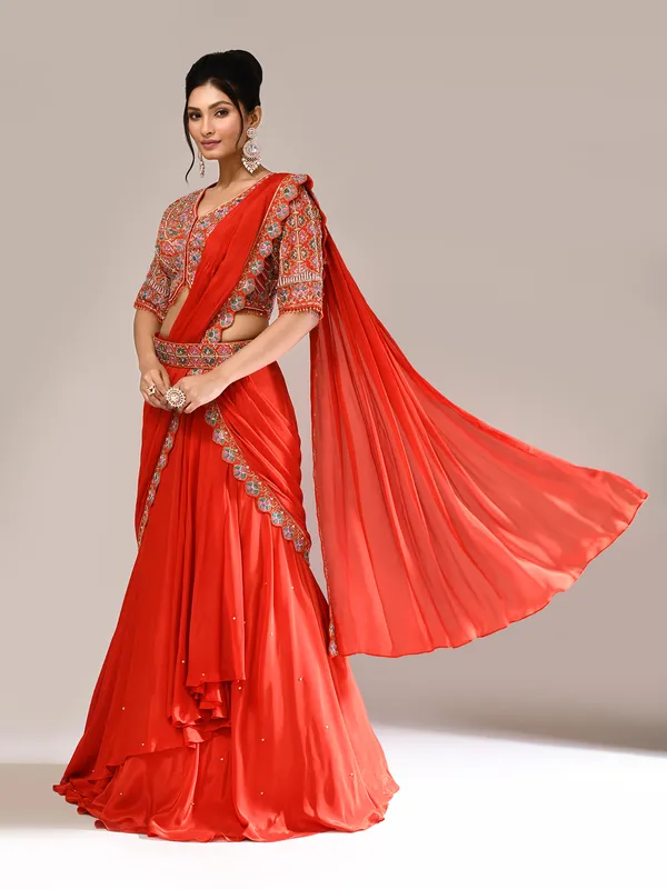 Orange silk heavy embellished lehenga choli