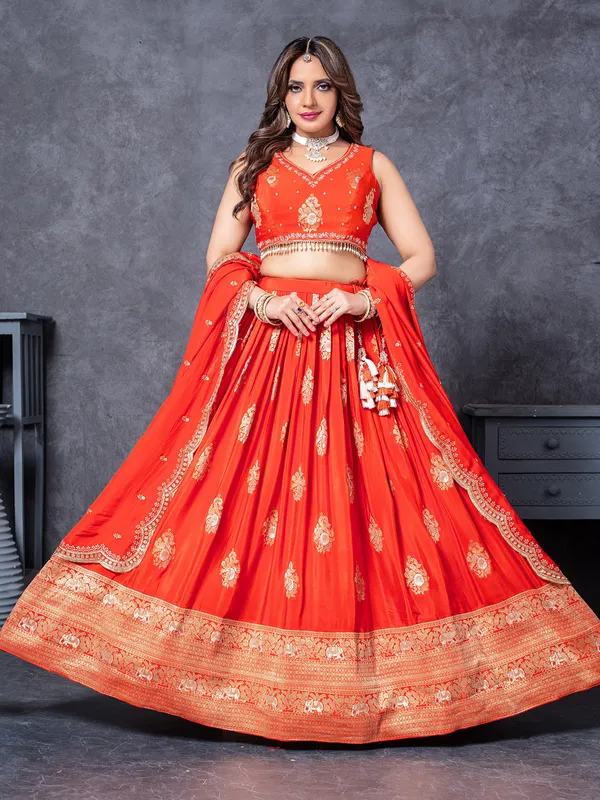 Orange silk lehenga choli for special ocassions