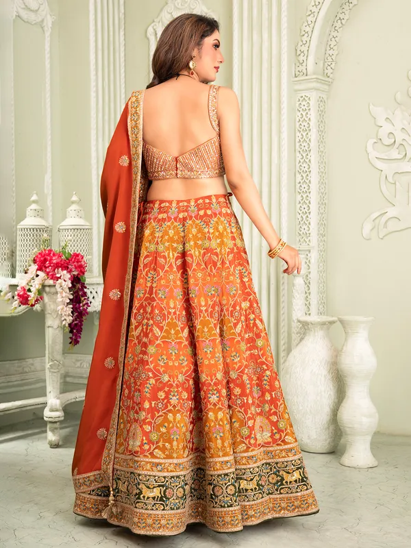 Orange silk lehenga with ready made blouse