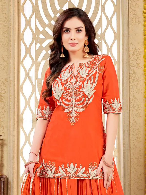 Orange silk palazzo suit for wedding wear