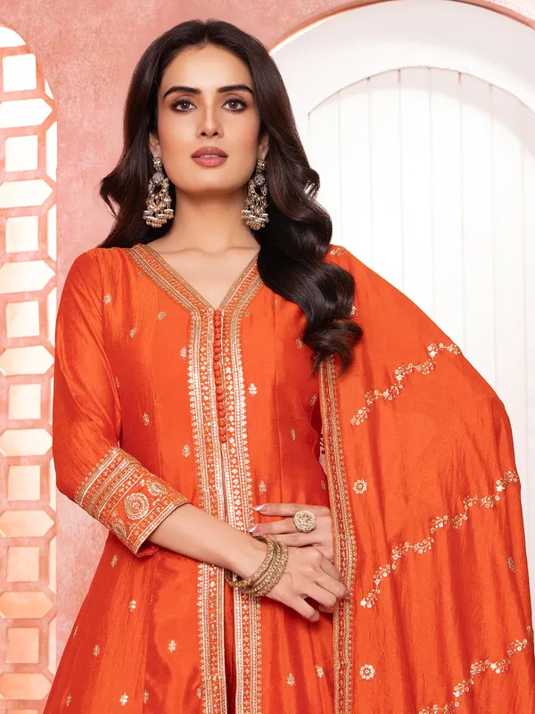 Orange silk palazzo suit for women