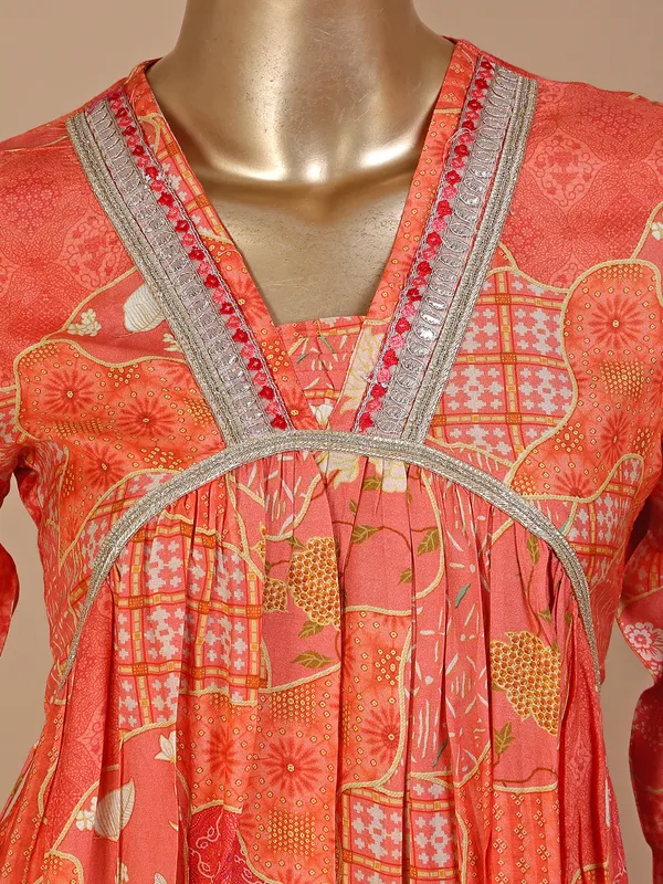 Orange silk printed sharara suit