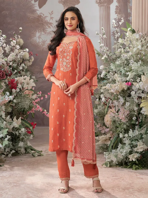 Orange silk salwar suit for festival