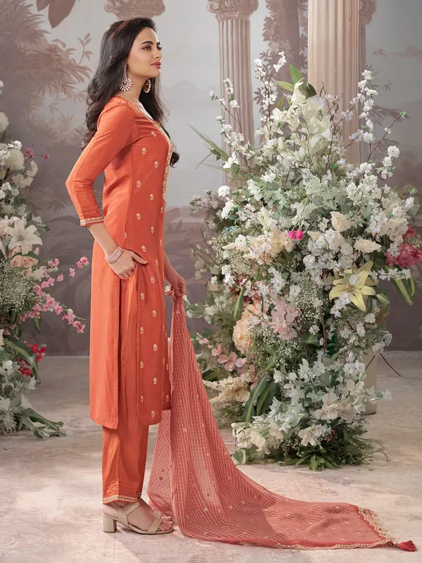 Orange silk salwar suit for festival