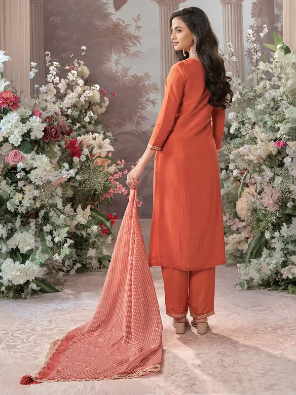 Orange silk salwar suit for festival