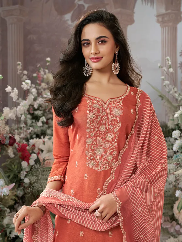 Orange silk salwar suit for festival