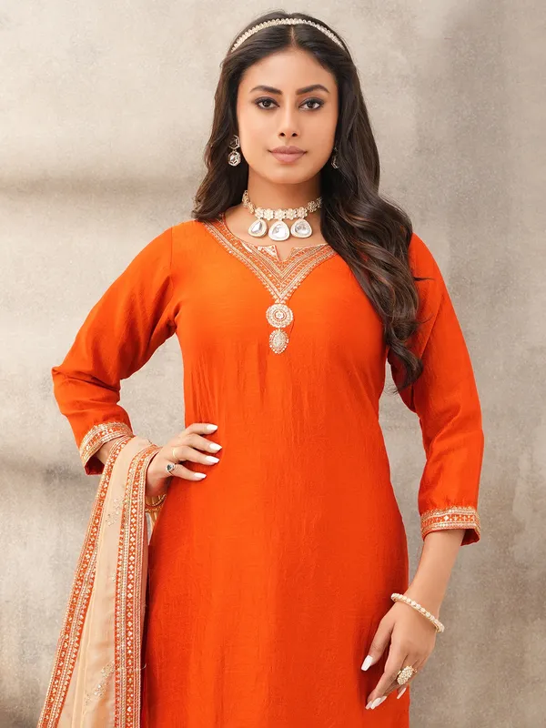Orange silk salwar suit for women