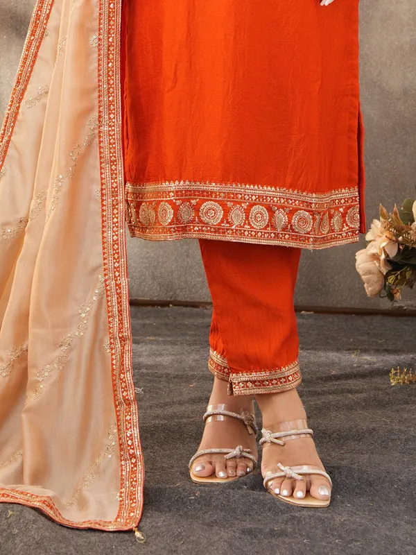 Orange silk salwar suit for women