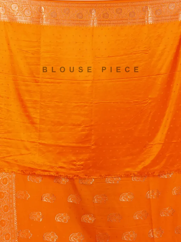 Orange silk saree for festive in zari weaving