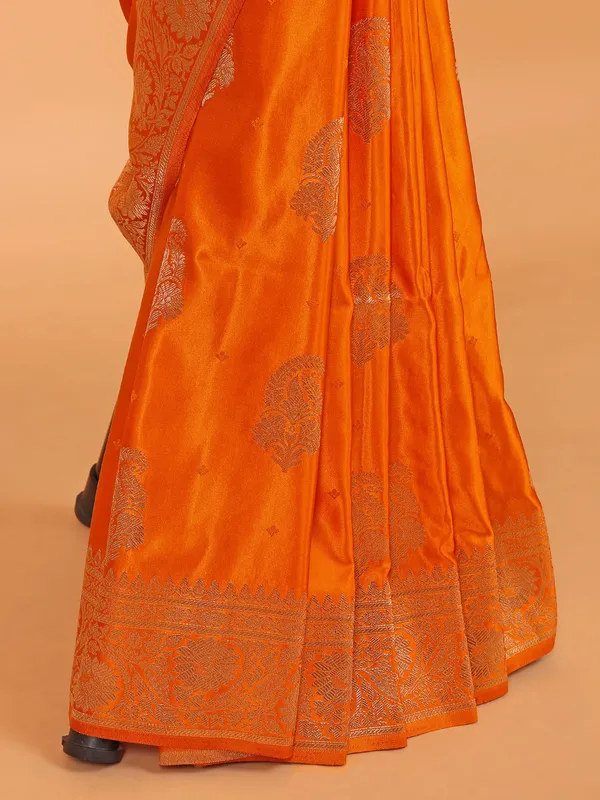 Orange silk saree for festive in zari weaving