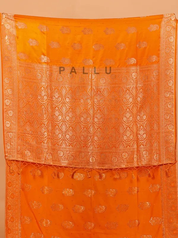 Orange silk saree for festive in zari weaving