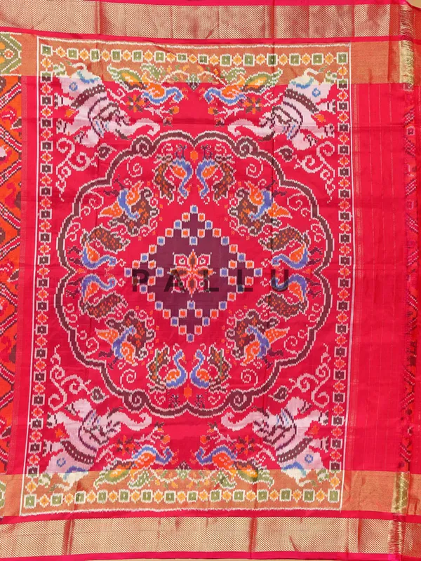 Orange silk saree in bandhej print