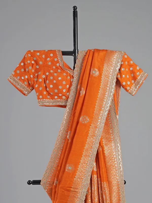 Orange silk saree with readymade designer blouse
