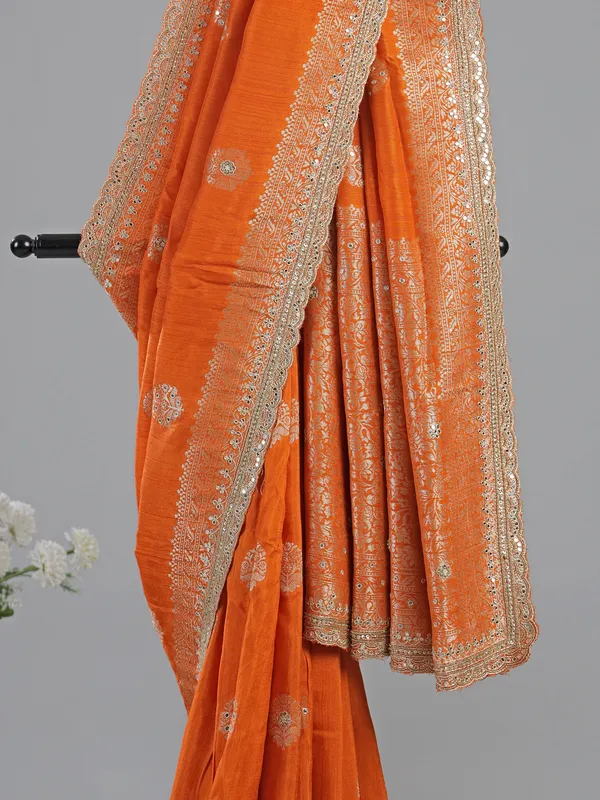Orange silk saree with readymade designer blouse
