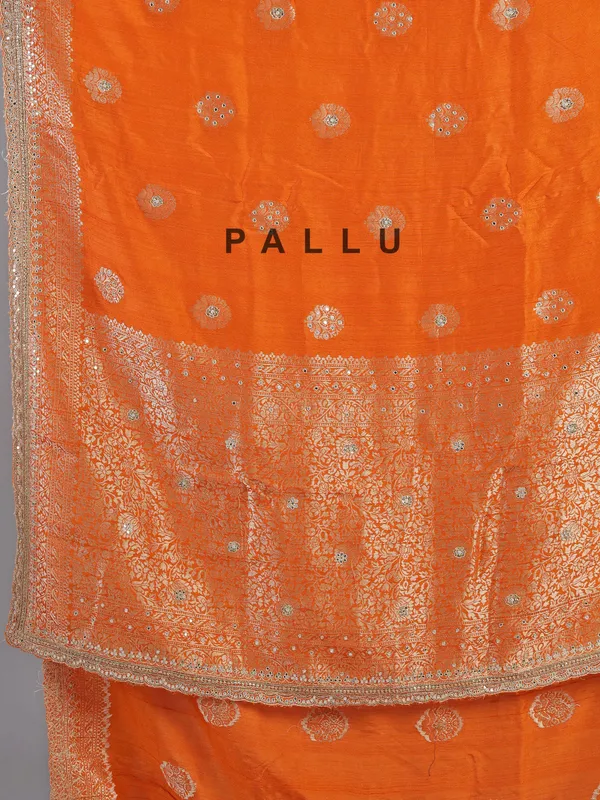 Orange silk saree with readymade designer blouse