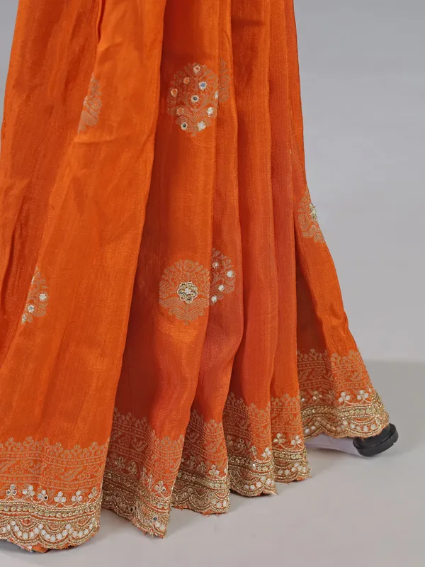 Orange silk saree with readymade designer blouse