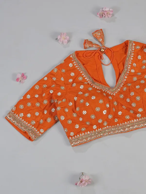 Orange silk saree with readymade designer blouse