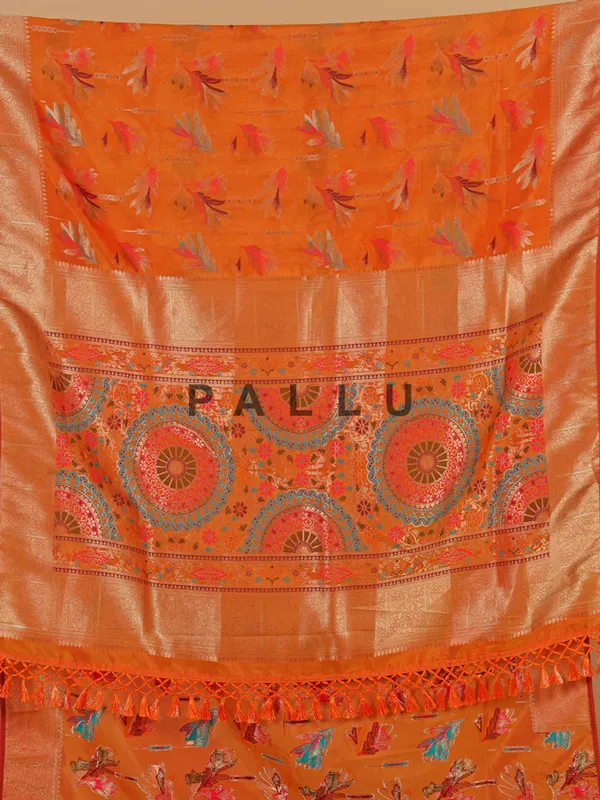 Orange silk saree with slluring motifs