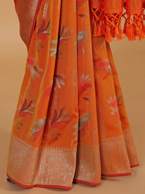 Orange silk saree with slluring motifs