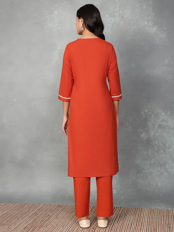 Orange silk straight cut kurti set