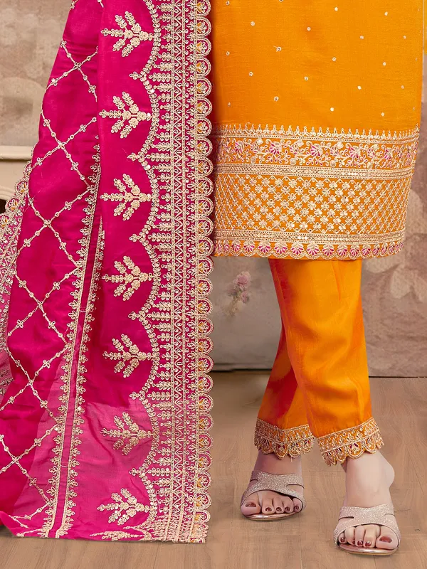 Orange silk straight cut salwar suit for wedding