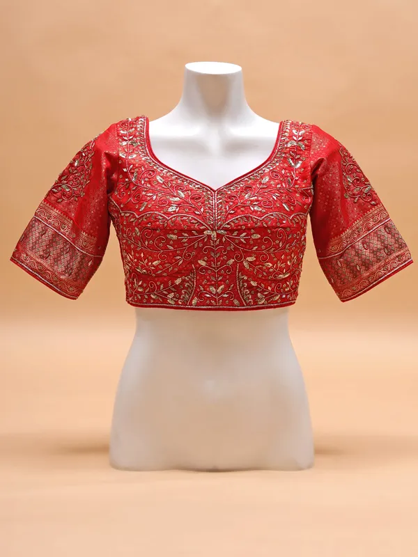Orange silk sweetheart neck blouse