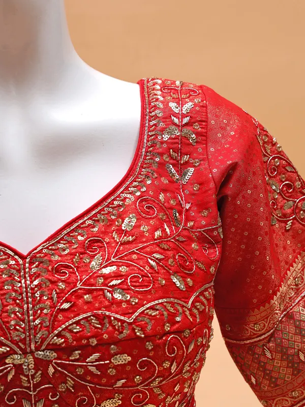 Orange silk sweetheart neck blouse