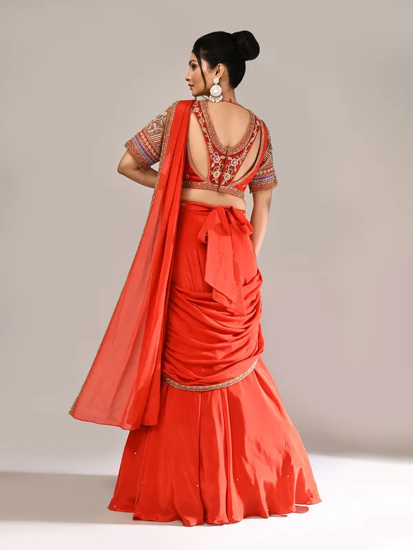 Orange silk wedding wear designer lehenga choli