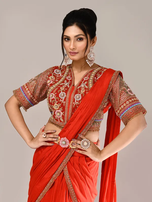 Orange silk wedding wear designer lehenga choli