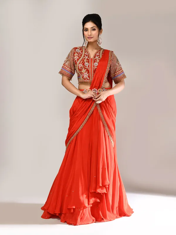 Orange silk wedding wear designer lehenga choli