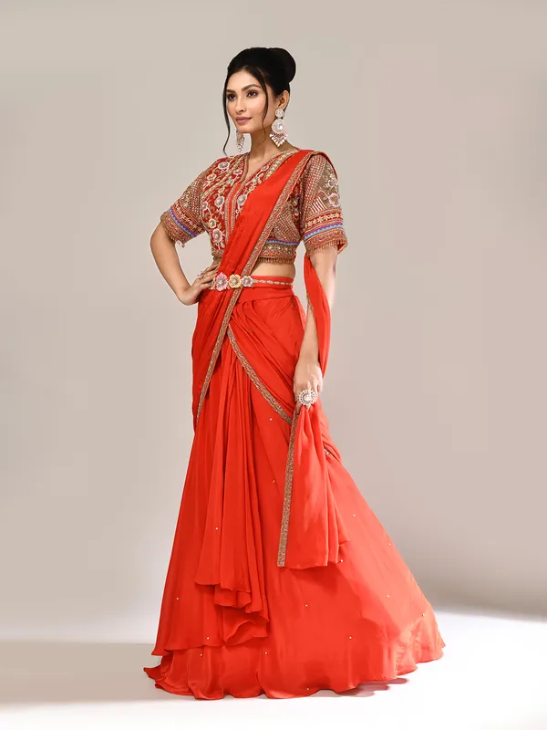 Orange silk wedding wear designer lehenga choli