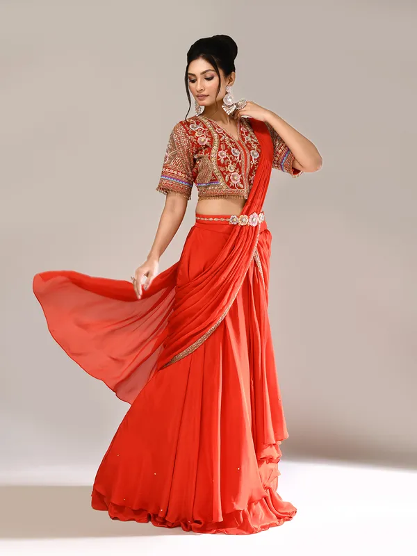 Orange silk wedding wear designer lehenga choli