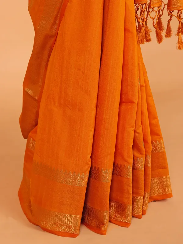 Orange silk zari weaving saree for women