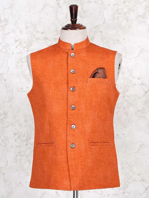 Orange stripe style mens cotton waistcoat