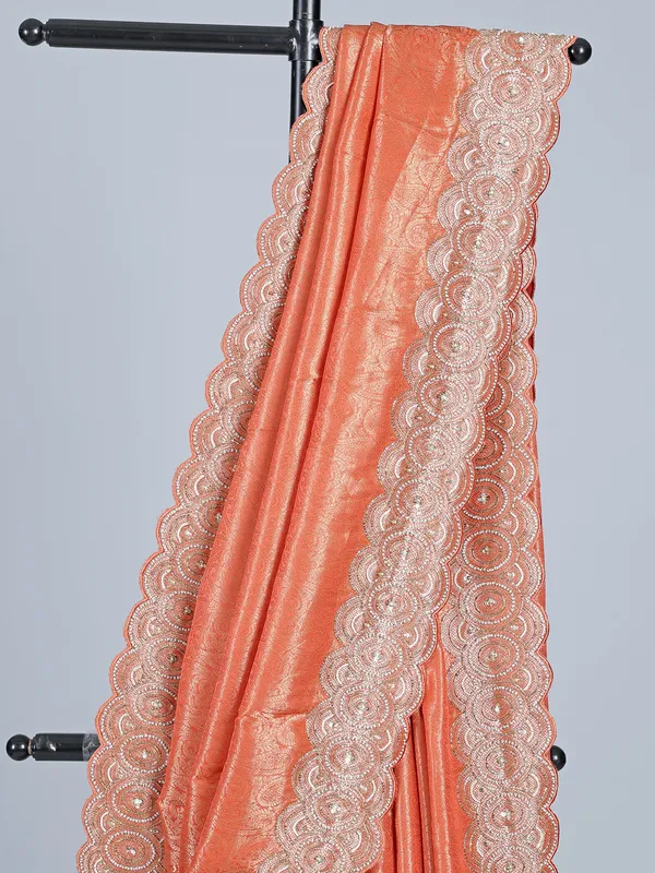 Orange tissue silk festive saree